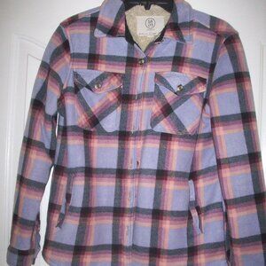 Flannel Jacket Purple Plaid Fleece Sherpa Lined Button Up Womens S/CH by Sage